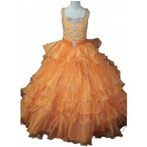 NEW LITTLE ROSIE girl's long pageant dress in tangerine